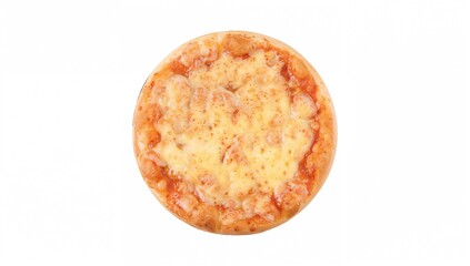 Close-up of a cheese pizza on a plain white backdrop