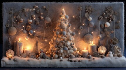 フェルトと羊毛で作られたクリスマスツリーのエレガントな飾り