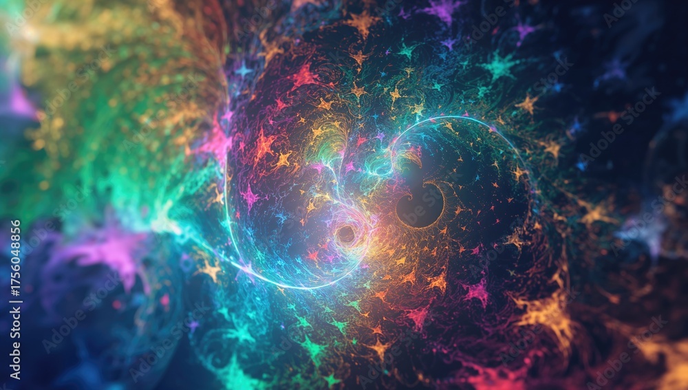 Wall mural Abstract multicolored fractal light design in 3D render