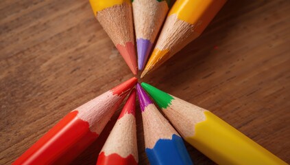 Macro photography of colored pencils highlighting drawing and educational themes