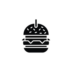 Black Isolated Burger Icon With Bun, Meat, Cheese On Transparent Background