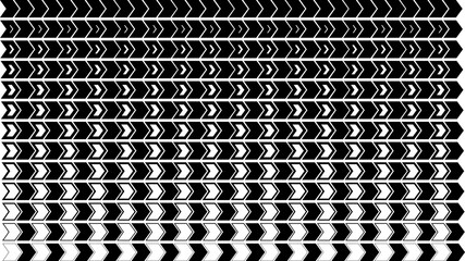 Abstract geometric pattern with alternating black and white arrow shapes on a transparent background. Repetitive chevron design with varying proportions.