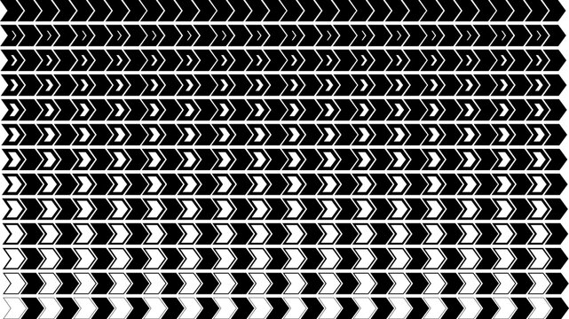 Abstract geometric pattern with alternating black and white arrow shapes on a transparent background. Repetitive chevron design with varying proportions.