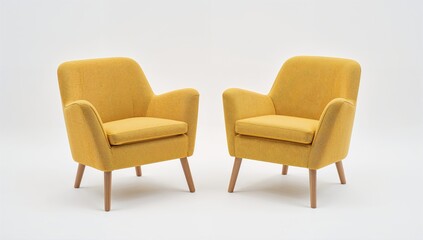 Fototapeta premium Yellow armchair and matching leg chair in modern textile design on a white backdrop