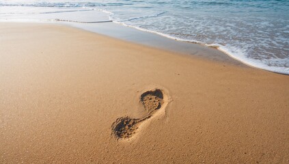 Imprint on sandy shore by the ocean