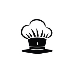 Black Silhouette of Chef Hat with Keyhole Shape on Transparent Background Icon
