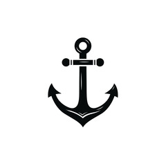 Black Silhouette of Anchor with Flukes and Stock on Transparent Background