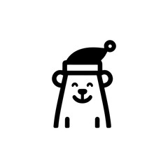 Whimsical Winter Bear in Santa Hat Minimalist Vector