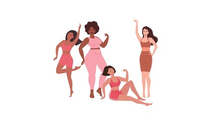 Group of multi ethnic women in activewear promoting body positivity