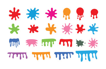 Vibrant splatters and drips of paint in various colors and shapes