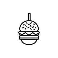 Burger Line Icon with Sesame Seeds and Vegetables on a Transparent Background
