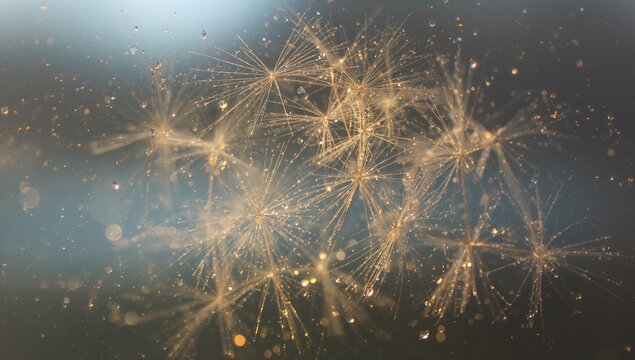 Sunlit window adorned with scattered dandelion seeds - Powered by Adobe