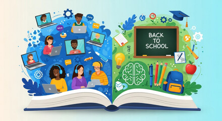Back to School Online Learning & Traditional Education Concept Illustration