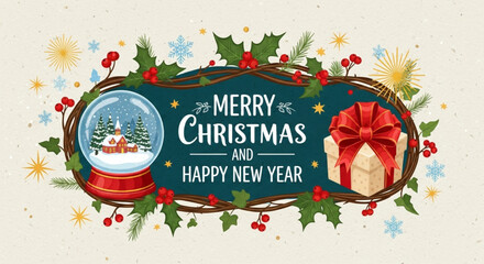 Festive Greetings A Merry Christmas and Happy New Year Celebration with Gifts
