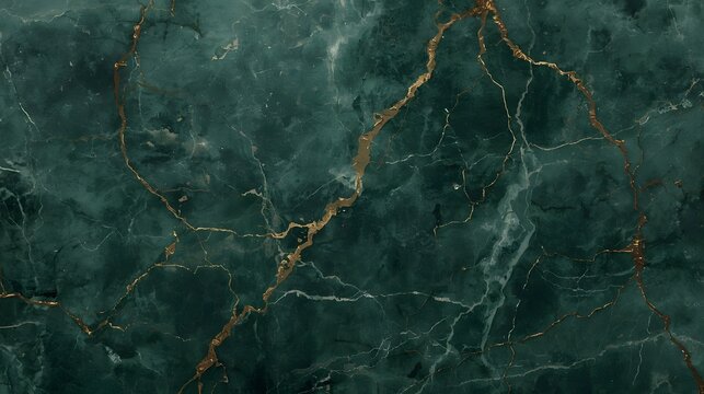 Luxurious deep green marble background with intricate shimmering gold veins creating an opulent natural stone texture perfect for elegant design projects and surfaces.