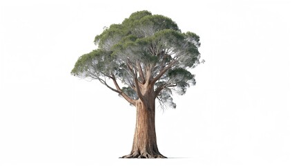 Isolated tall and beautiful eucalyptus tree against a white backdrop