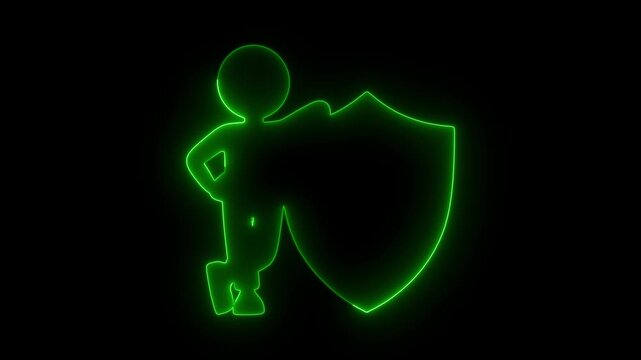 Man character leaning on shield with section symbol for legal protection
