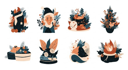 Festive Holiday Vector Illustrations for Cards and Decor