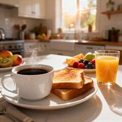 따뜻한아침햇살과함께하는블랙커피와토스트식사