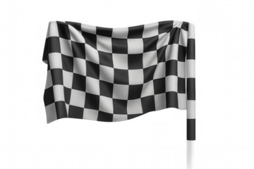 Checkered flag symbolizing racing finish, victory, competition, success, and award, waving with transparent background