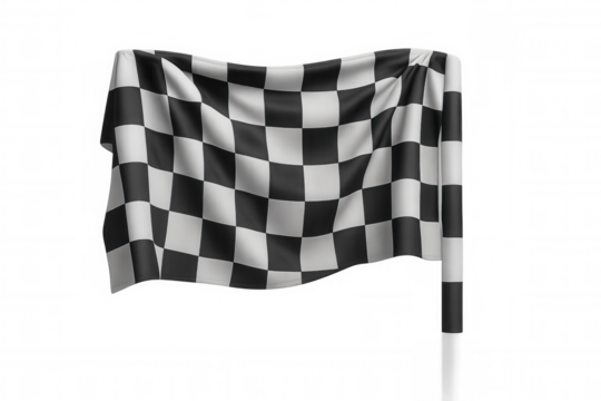 Checkered flag symbolizing racing finish, victory, competition, success, and award, waving with transparent background
