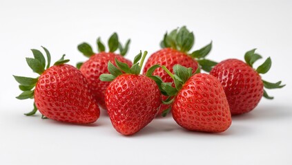 Obraz premium Organic strawberries isolated on a white surface, fresh and delicious fruit for a healthy dessert