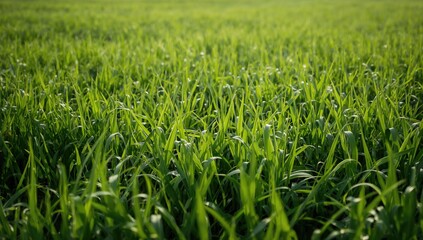 Obraz premium Close-up view of lush green pasture texture