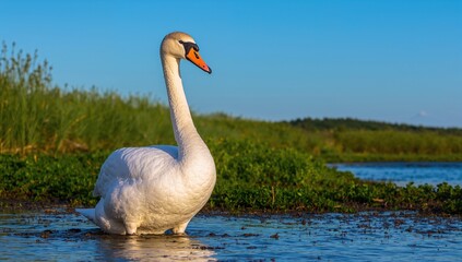 Fototapeta premium A Whooper Swan captured in a wetland sanctuary