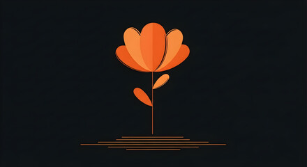 An orange flower with large petals rising from the ground in a minimalist digital illustration