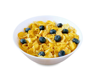 Golden cornflakes cereal with blueberries