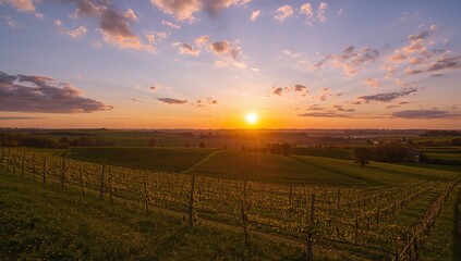 Obraz premium Stunning evening sky above a lush farmland scene with vibrant greenery and natural beauty