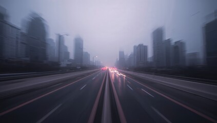 Obraz premium Abstract blurred view of a street flanked by buildings