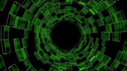 Abstract green digital tunnel vortex animation