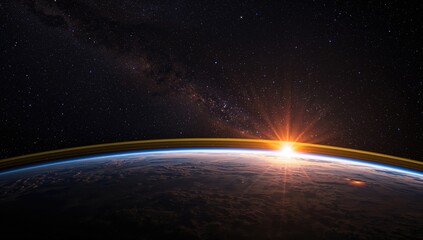 Stunning azure planet viewed from orbit, surrounded by stars and a distant galaxy.