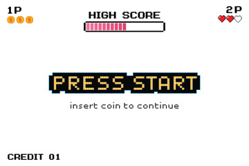 Press Start, Pixel art, 8-bit game for game assets in vector illustrations on white background.	