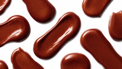 Fototapeta premium Brown nail polish drops on a white backdrop