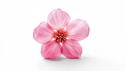 Obraz premium A beautiful pink cherry blossom against a plain white background