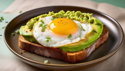 avocado toast topped with fried egg fresh healthy breakfast