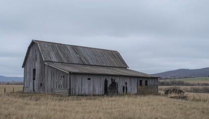 An aged deserted shed with gaps and broken sections in its wooden walls under a cloudy sky