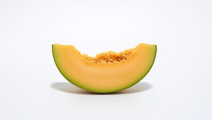 Slices of cantaloupe melon arranged against a white backdrop with sharp focus throughout