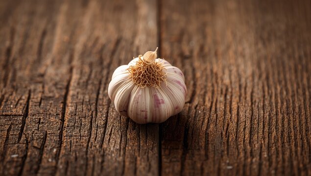 Close-up of garlic on wooden surface