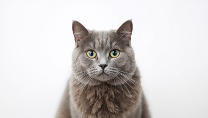 Fototapeta premium Silver feline with striking eyes against a white backdrop
