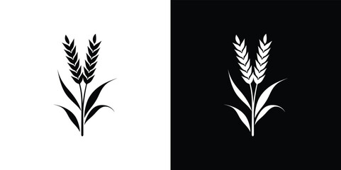 Wheat Stalk Icon with Leaves Silhouette on Split Black and White Background