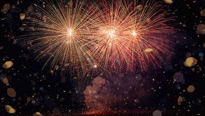 Obraz premium Spectacular fireworks lighting up the night sky for a festive anniversary event. Wishing you a joyful holiday season!