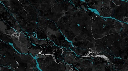 Dark abstract marble background with striking teal and white veins, creating an elegant, sophisticated texture for modern design and luxurious aesthetic projects.