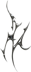 Futuristic chrome cybersigilism, neotribalism, gothic design with metallic spikes and abstract shapes transparent background, 3D digital render in sci-fi style.