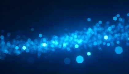 Blue light trails with bokeh effect, creating a sense of speed and movement, against a dark blue background with scattered light points