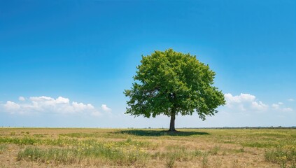 Obraz premium Backdrop featuring a tiny tree and clear blue sky with room for text on the side