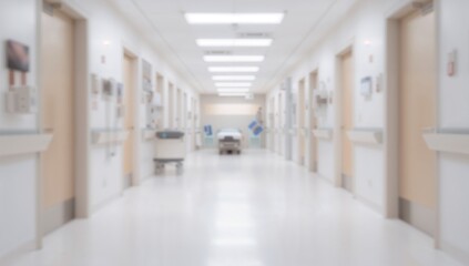 Illuminated vacant hospital hallway with blurred effect and space for writing