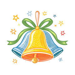 Colorful crayon Christmas bells collection. Naive style kid's drawing. Pencil ink drawing in naive style, childish or primitive drawing. Kids doodle vector illustrations